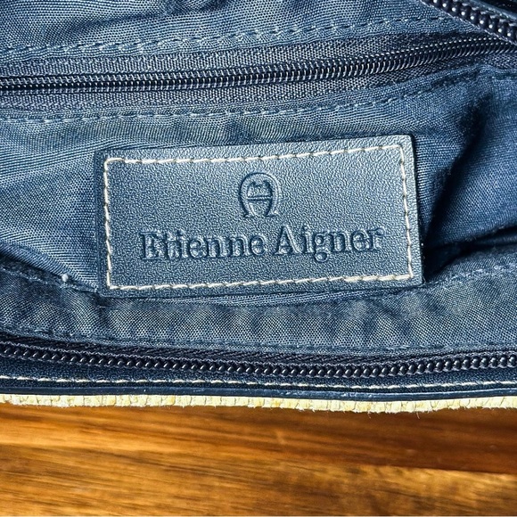 Vintage Etienne Aigner Navy Leather Shoulder Bag: Basketweave Summer Purse - Picture 7 of 7